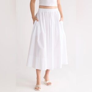 Renee C Poplin White Midi Skirt